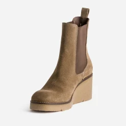 Chelsea boots compensé taupe cuir velours
