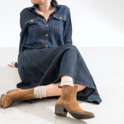 Chelsea boots santiags camel éco-conçu en cuir velours