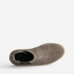 Chelsea boots taupe cuir velours semelle effet crêpe