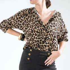 Chemise TEXTO marron à motif léopard