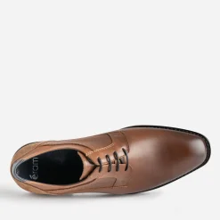 Derby éco-conçu cognac cuir lacet marine