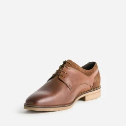 Derby cognac cuir détails cuir velours