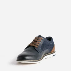 Derby confort marine mix cuir et textile