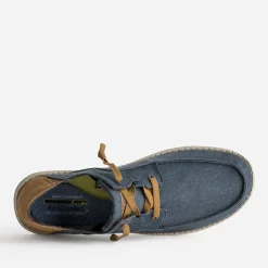 Derby marine toile et cuir velours