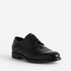 Derby noir en cuir à bout fleuri