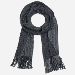 Echarpe homme grise et noire tricot à franges