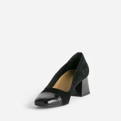 Escarpin noir cuir velours bout verni