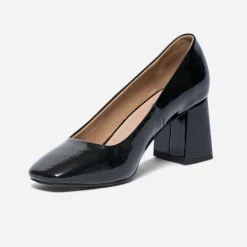 Escarpin noir verni à bout carré
