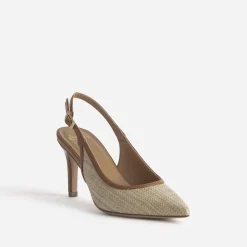 Escarpin slingback beige raphia bout pointu