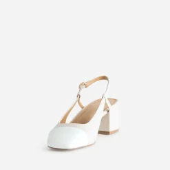 Escarpin slingback écru et blanc verni