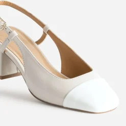Escarpin slingback écru et blanc verni
