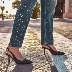 Escarpin slingback TEXTO noir satiné