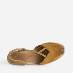 Espadrille compensée camel cuir velours éco-conçu