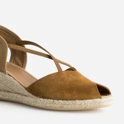 Espadrille compensée camel cuir velours éco-conçu