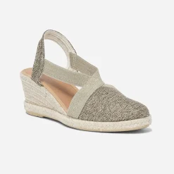 Espadrille compensée marron pailleté or en toile