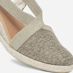 Espadrille compensée marron pailleté or en toile