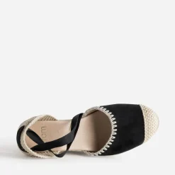 Espadrille compensée noire cuir velours brodé