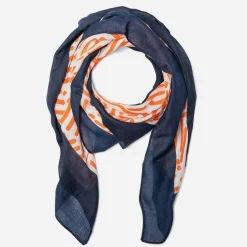 Foulard carré TBS blanc à motif graphique rouge et bordure marine