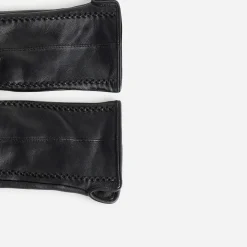 Gants noirs en cuir avec détails embossés