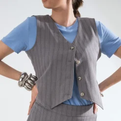 Gilet de costume TEXTO gris rayures tennis