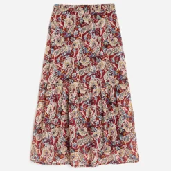 Jupe longue TEXTO rouge à motif cachemire floral
