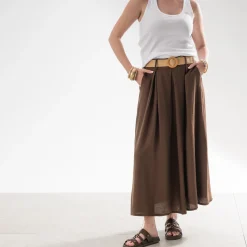 Jupe midi TEXTO marron avec ceinture