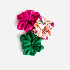 Lot de 3 chouchous fuchsia, vert, imprimé