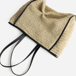 Maxi cabas TEXTO beige paille papier et noir