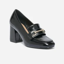 Mocassin à talon noir verni