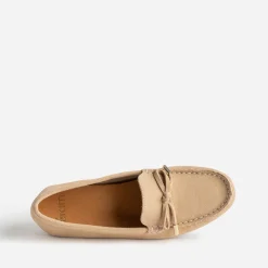 Mocassin beige cuir velours petit nœud