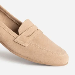 Mocassin beige cuir velours