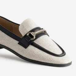 Mocassin bi-matière beige lin et noir