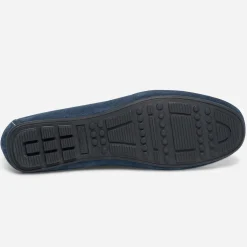 Mocassin bleu en cuir velours