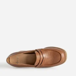 Mocassin camel à talon et plateforme