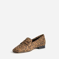 Mocassin camel en cuir velours effet léopard
