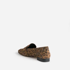 Mocassin camel en cuir velours effet léopard