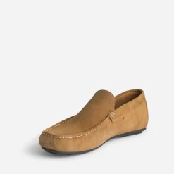 Mocassin camel en cuir velours