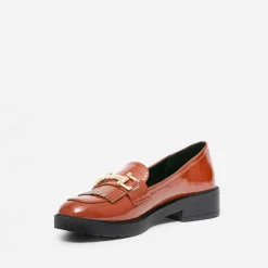 Mocassin cognac verni à franges