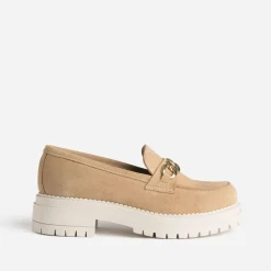 Mocassin crantée TEXTO beige en cuir velours