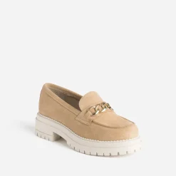 Mocassin crantée TEXTO beige en cuir velours