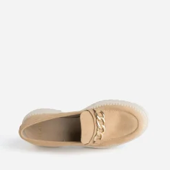 Mocassin crantée TEXTO beige en cuir velours