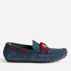 Mocassin marine cuir velours lacet rouge