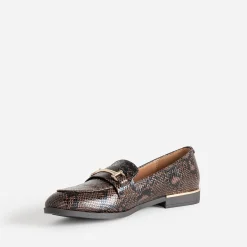 Mocassin marron à effet python détails dorés