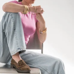 Mocassin marron cuir velours effet léopard