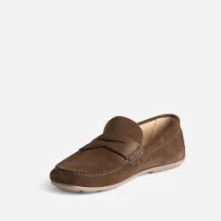 Mocassin marron en cuir velours