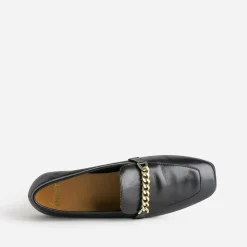 Mocassin noir en cuir chaîne-bijou