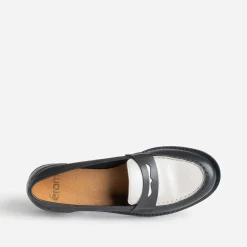 Mocassin noir et beige cuir