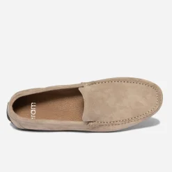 Mocassin taupe en cuir velours