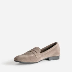 Mocassin taupe en cuir velours