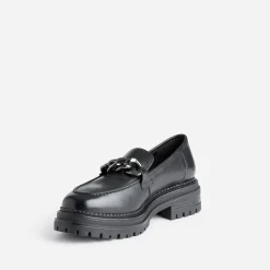 Mocassin TEXTO noir en cuir à semelle crantée